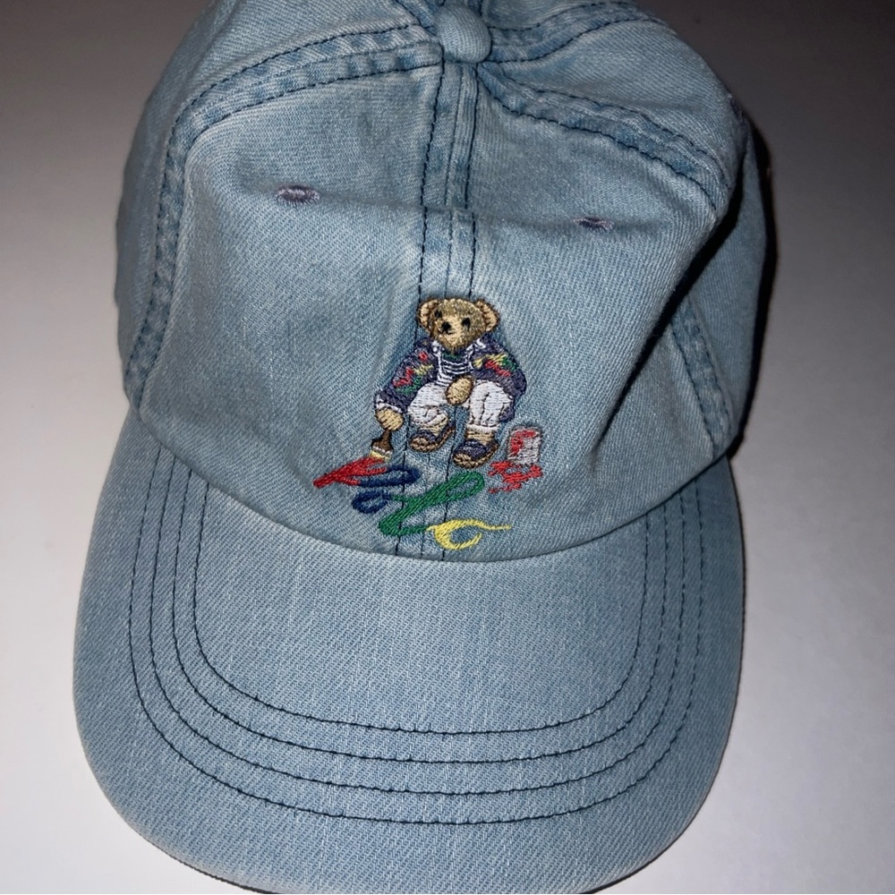 Polo Ralph Lauren Denim Polo Bear Paintbrush Baseball Cap Hat Adult Blue